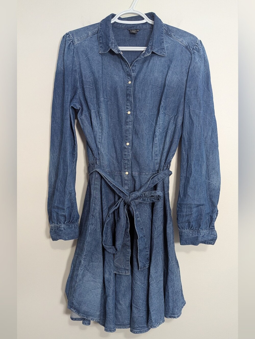 GUESS Denim Long Sleeve Belted Shirt Dress Wash Blue XL / TG